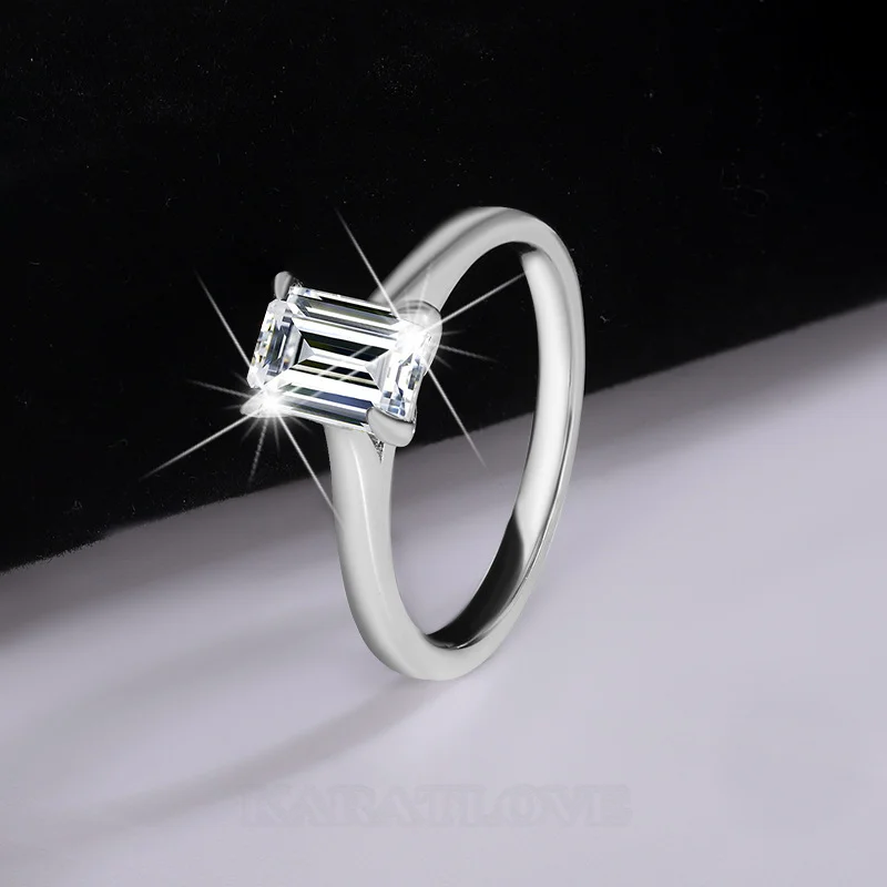 Smaragdschliff Moissanite Diamantweiß 925er Sterlingsilber Solitär-Verlobungsring