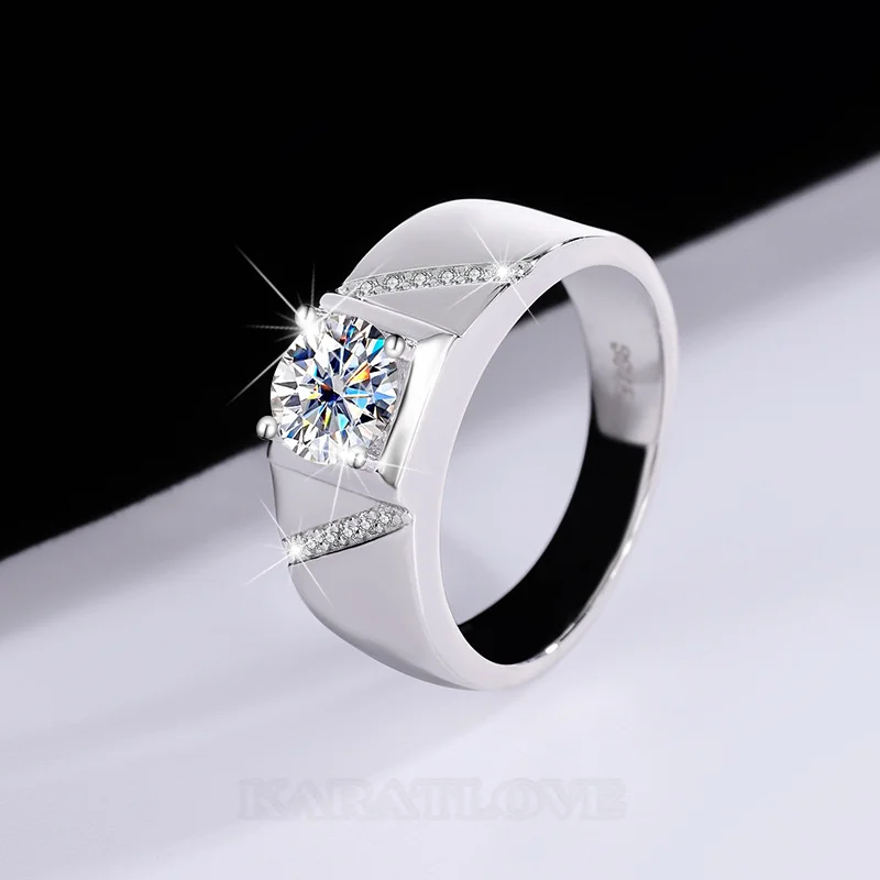 Rundschliff Moissanite Diamantweiß 925er Sterlingsilber Herrenring