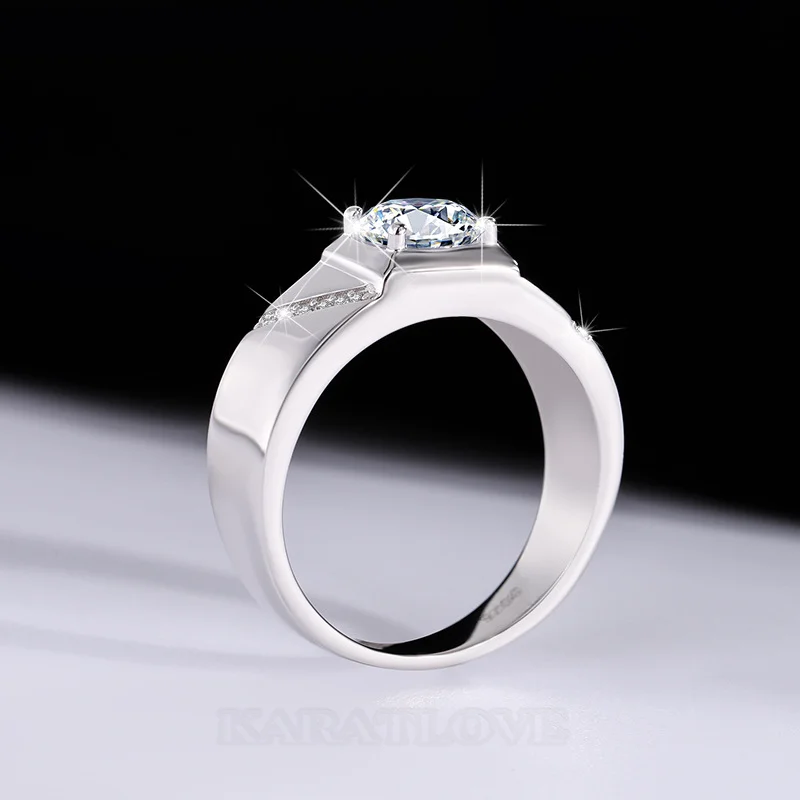 Rundschliff Moissanite Diamantweiß 925er Sterlingsilber Herrenring