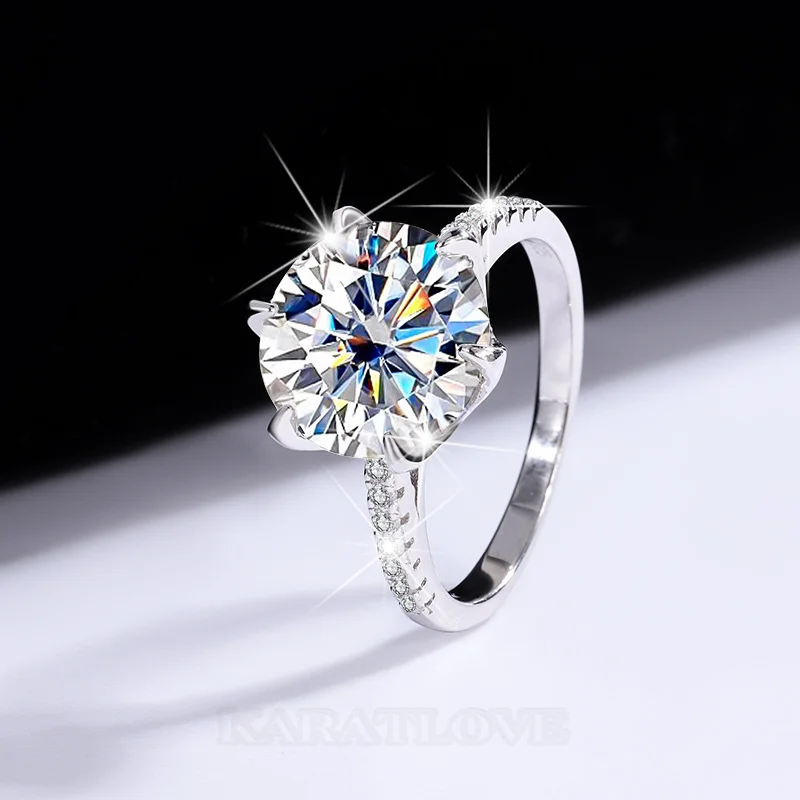 Rundschliff Moissanite Diamantweiß 925er Sterlingsilber Klassisch Verlobungsring