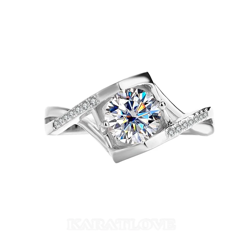 Rundschliff Moissanite Diamantweiß 925er Sterlingsilber Art-Déco Verlobungsring