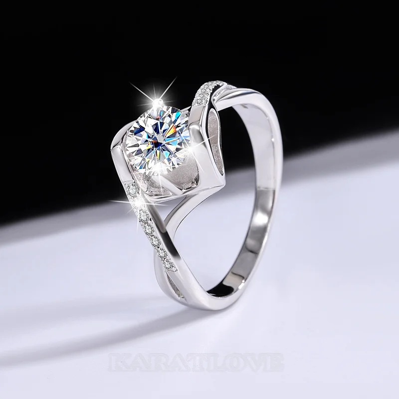 Rundschliff Moissanite Diamantweiß 925er Sterlingsilber Art-Déco Verlobungsring