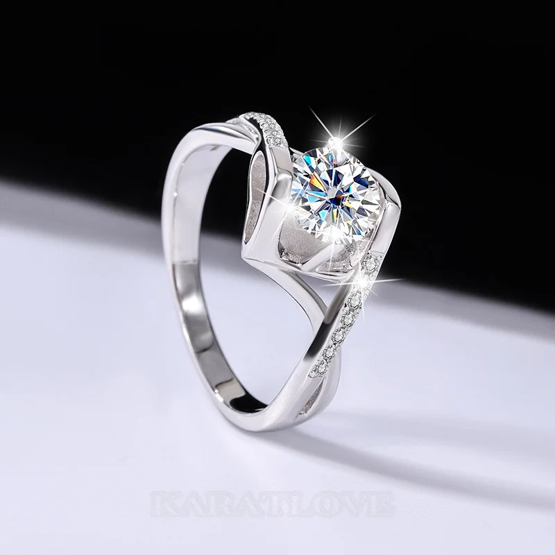 Rundschliff Moissanite Diamantweiß 925er Sterlingsilber Art-Déco Verlobungsring
