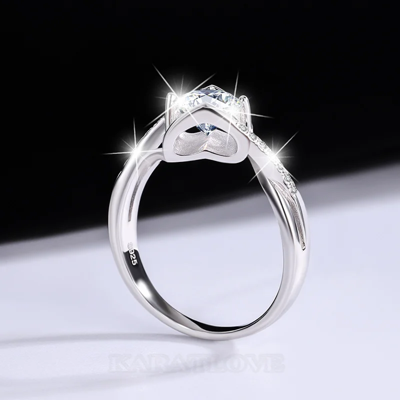 Rundschliff Moissanite Diamantweiß 925er Sterlingsilber Art-Déco Verlobungsring