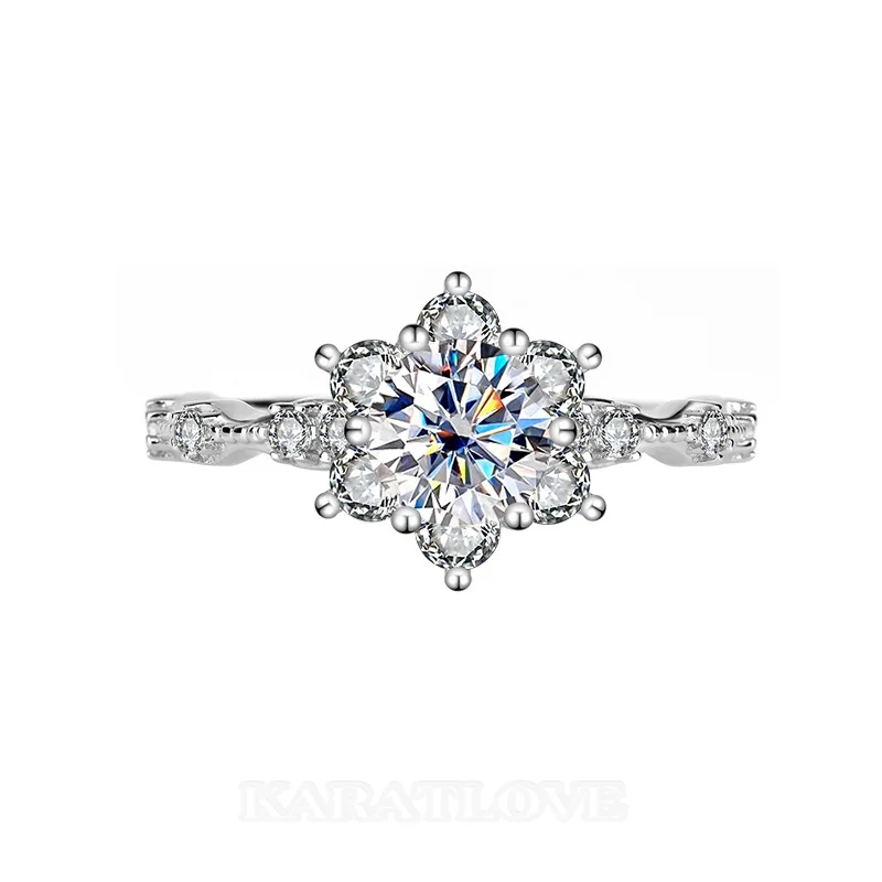 Rundschliff Moissanite Diamantweiß 925er Sterlingsilber Halo Verlobungsring