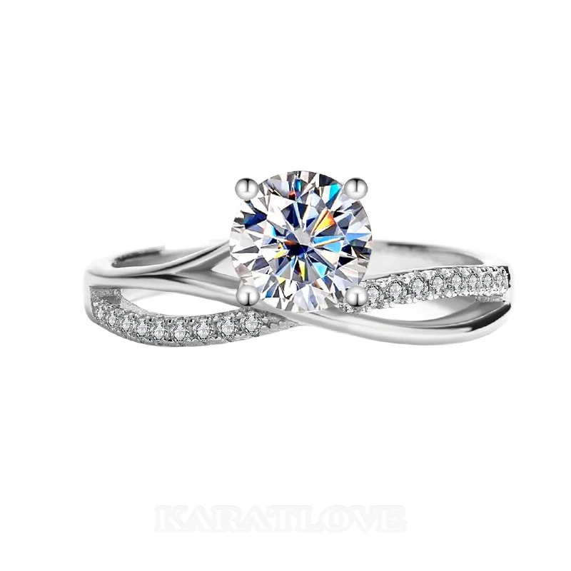 Rundschliff Moissanite Diamantweiß 925er Sterlingsilber Klassisch Verlobungsring Rundschliff Moissanite Diamantweiß 925er Sterlingsilber Klassisch Verlobungsring