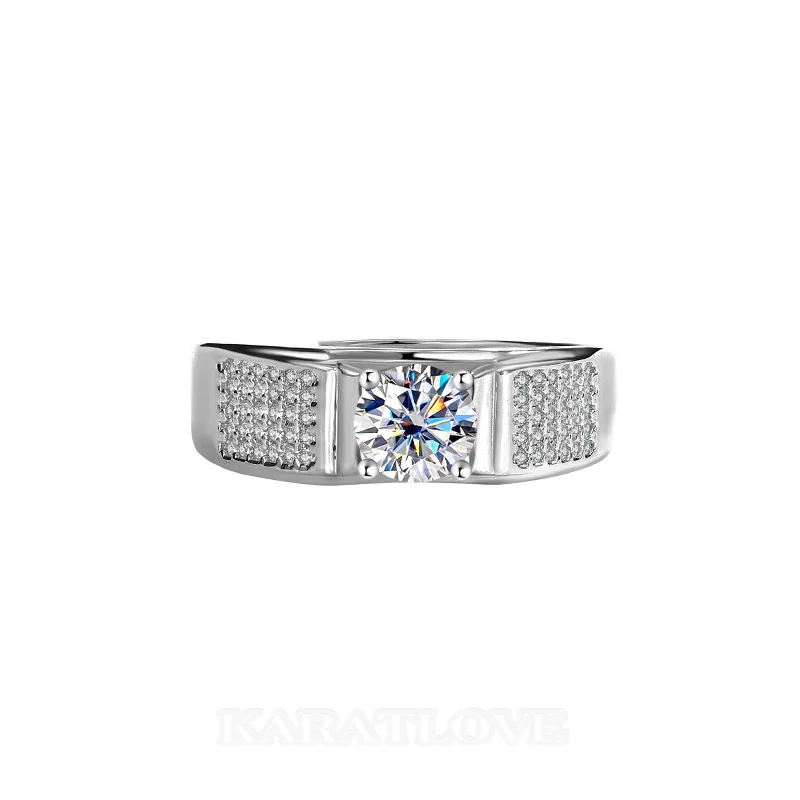 Rundschliff Moissanite Diamantweiß 925er Sterlingsilber Herrenring