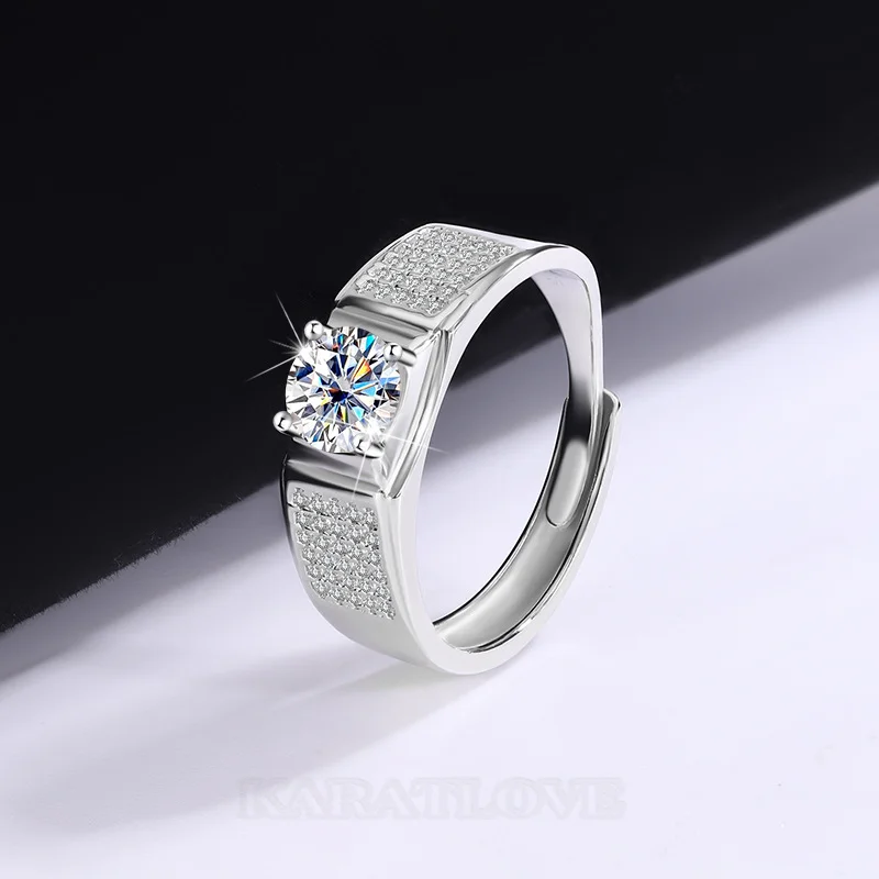 Rundschliff Moissanite Diamantweiß 925er Sterlingsilber Herrenring