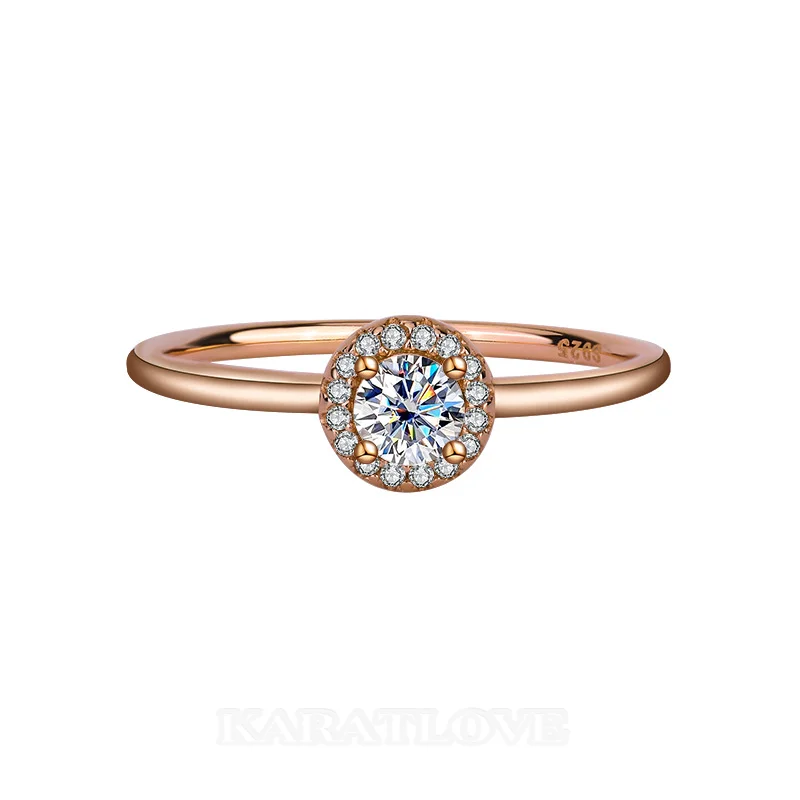 Rundschliff Moissanite Diamantweiß Roségold 925er Sterlingsilber Halo Verlobungsring