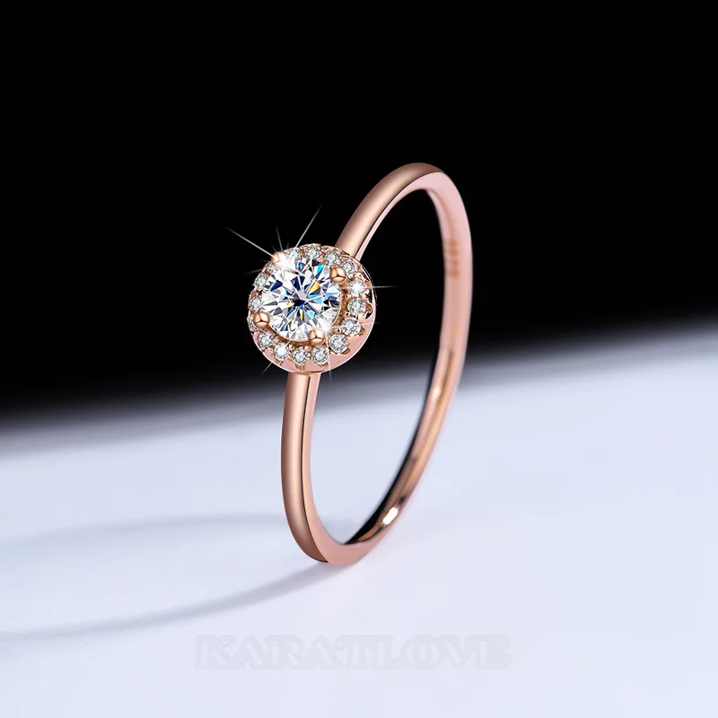 Rundschliff Moissanite Diamantweiß Roségold 925er Sterlingsilber Halo Verlobungsring