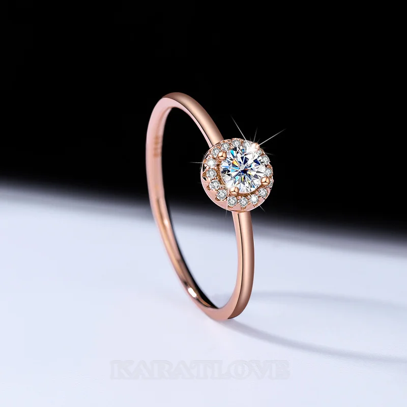 Rundschliff Moissanite Diamantweiß Roségold 925er Sterlingsilber Halo Verlobungsring