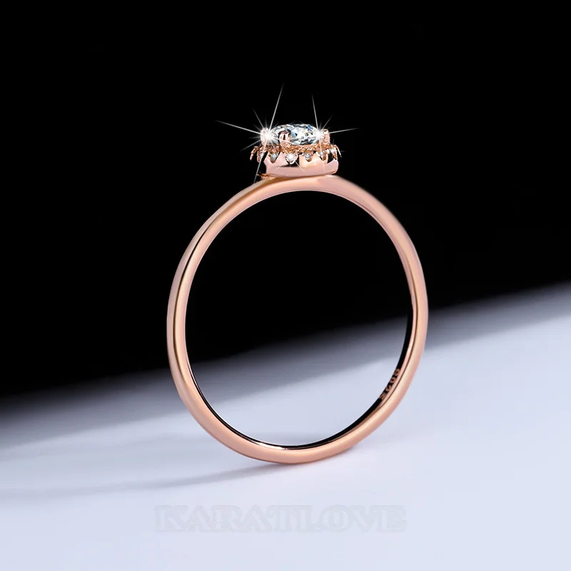 Rundschliff Moissanite Diamantweiß Roségold 925er Sterlingsilber Halo Verlobungsring