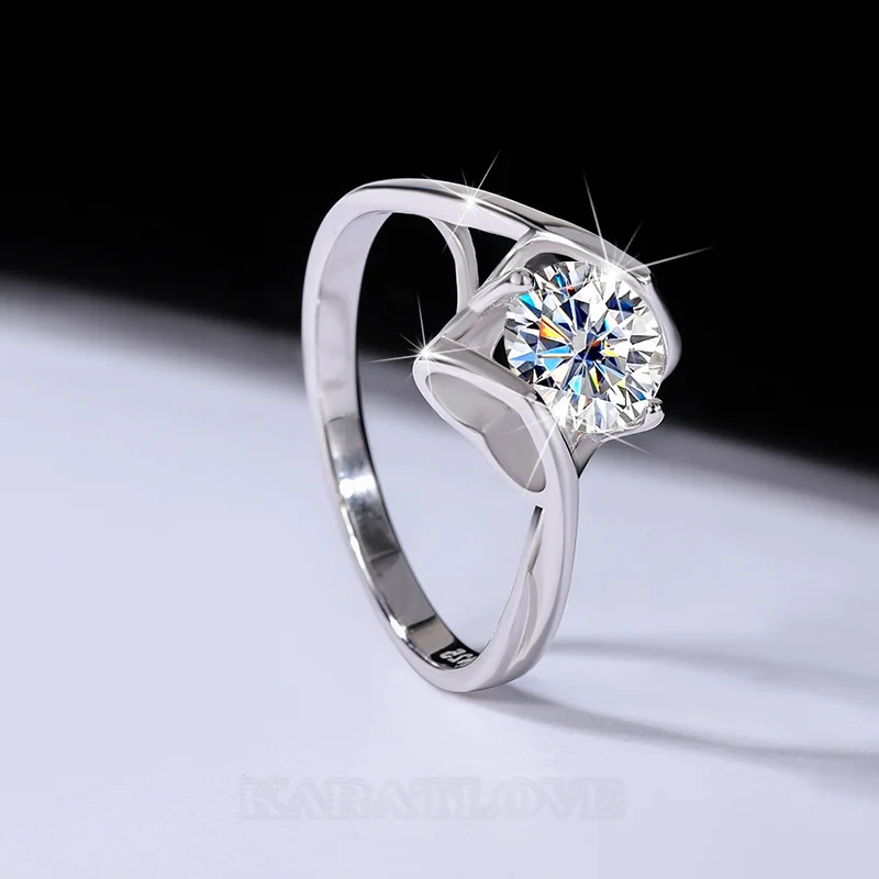 Rundschliff Moissanite Diamantweiß 925er Sterlingsilber Solitär-Verlobungsring