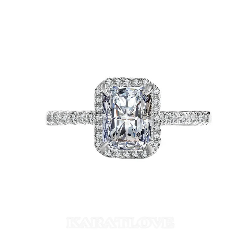 Radiantschliff Moissanite Diamantweiß 925er Sterlingsilber Halo Verlobungsring