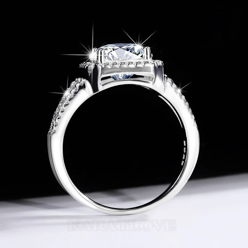 Rundschliff Moissanite Diamantweiß 925er Sterlingsilber Halo Verlobungsring