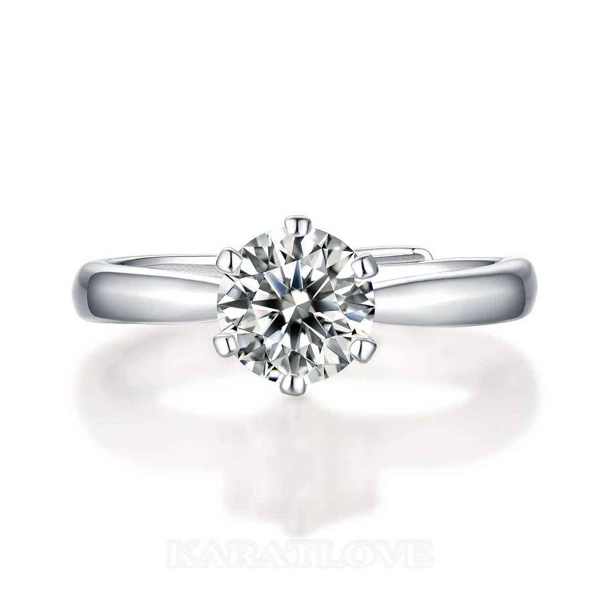 Rundschliff Moissanite Diamantweiß 925er Sterlingsilber Verstellbar Size Solitär-Verlobungsring