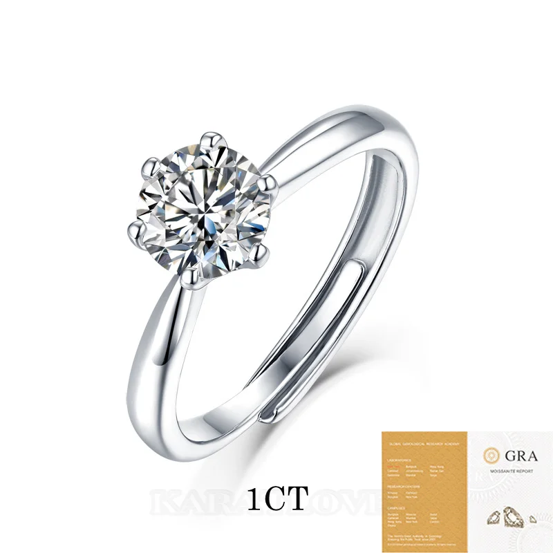Rundschliff Moissanite Diamantweiß 925er Sterlingsilber Verstellbar Size Solitär-Verlobungsring