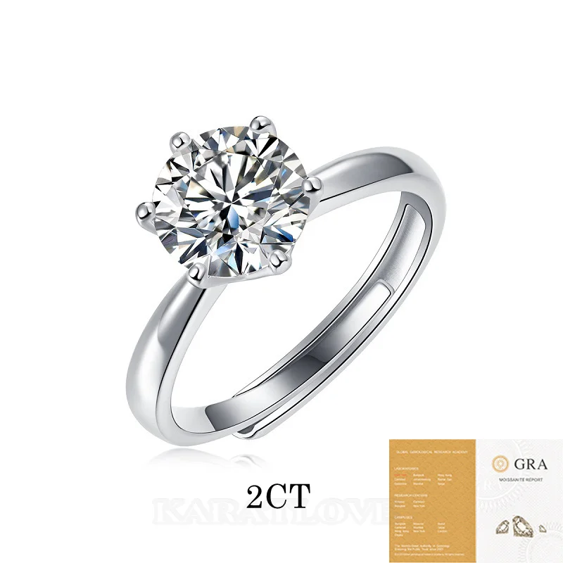 Rundschliff Moissanite Diamantweiß 925er Sterlingsilber Verstellbar Size Solitär-Verlobungsring