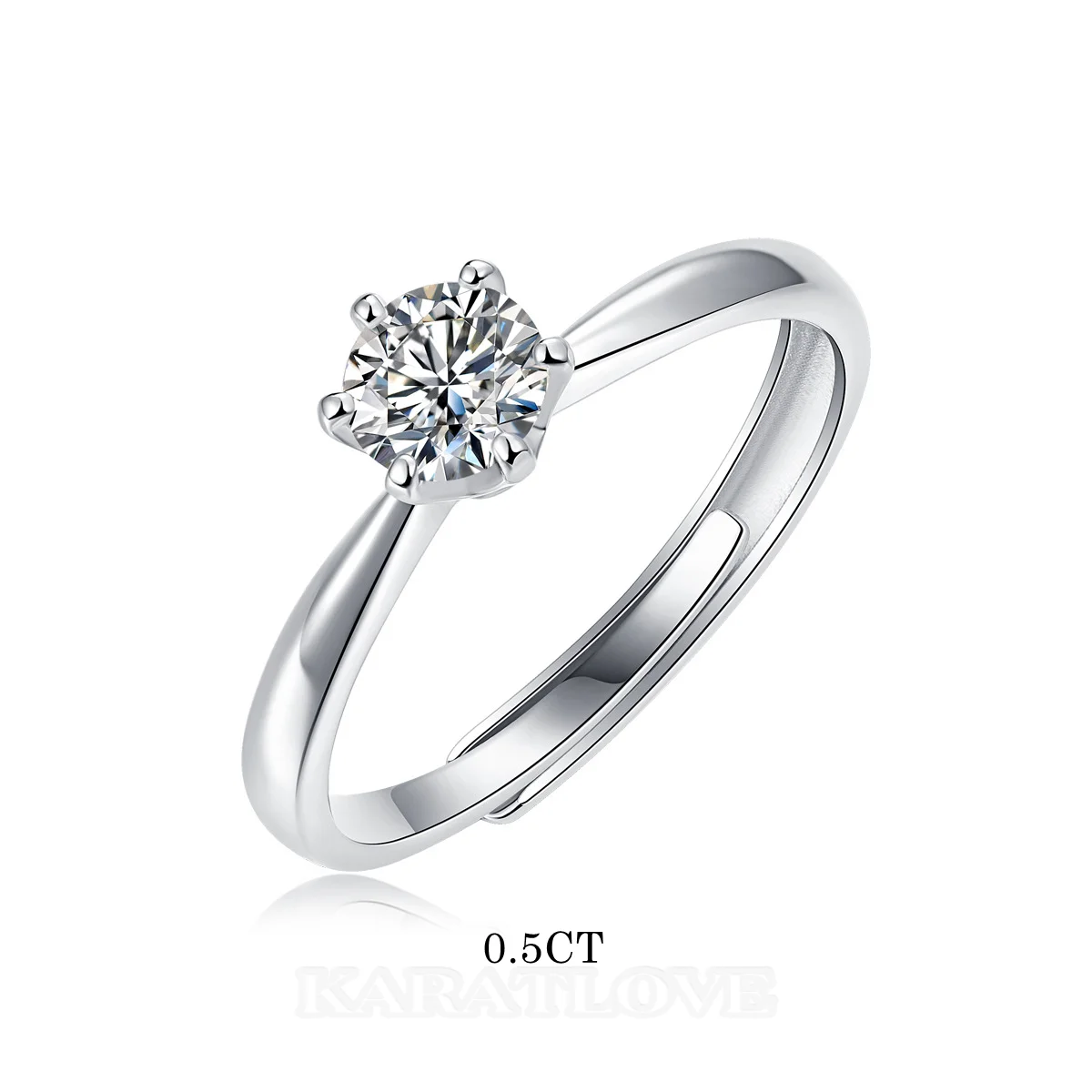 Rundschliff Moissanite Diamantweiß 925er Sterlingsilber Verstellbar Size Solitär-Verlobungsring