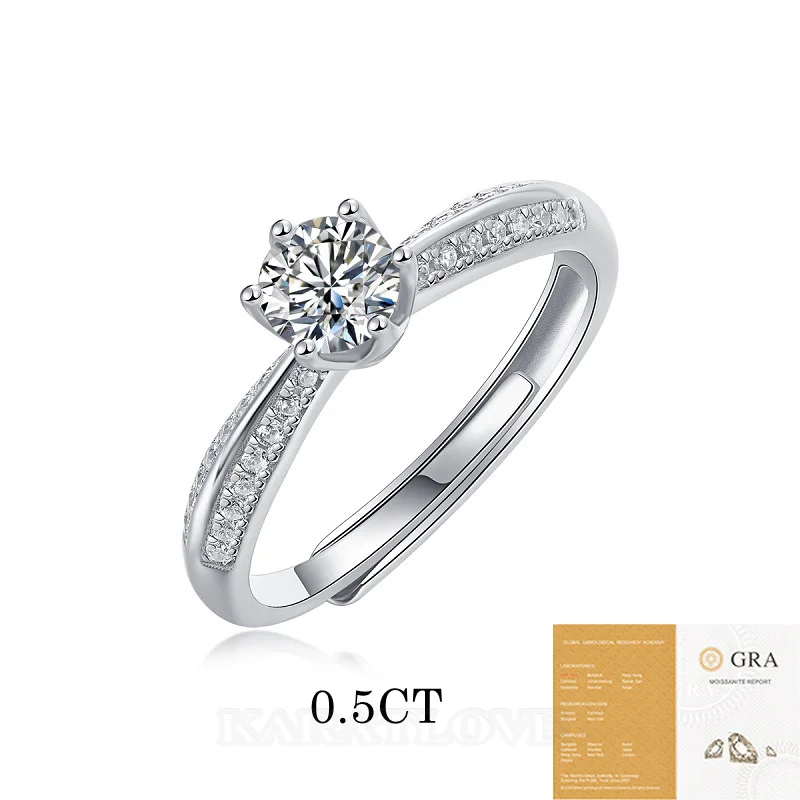 Rundschliff Moissanite Diamantweiß 925er Sterlingsilber Verstellbar Verlobungsring