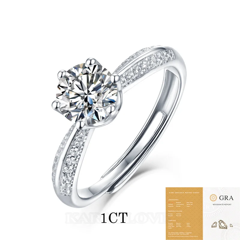 Rundschliff Moissanite Diamantweiß 925er Sterlingsilber Verstellbar Verlobungsring
