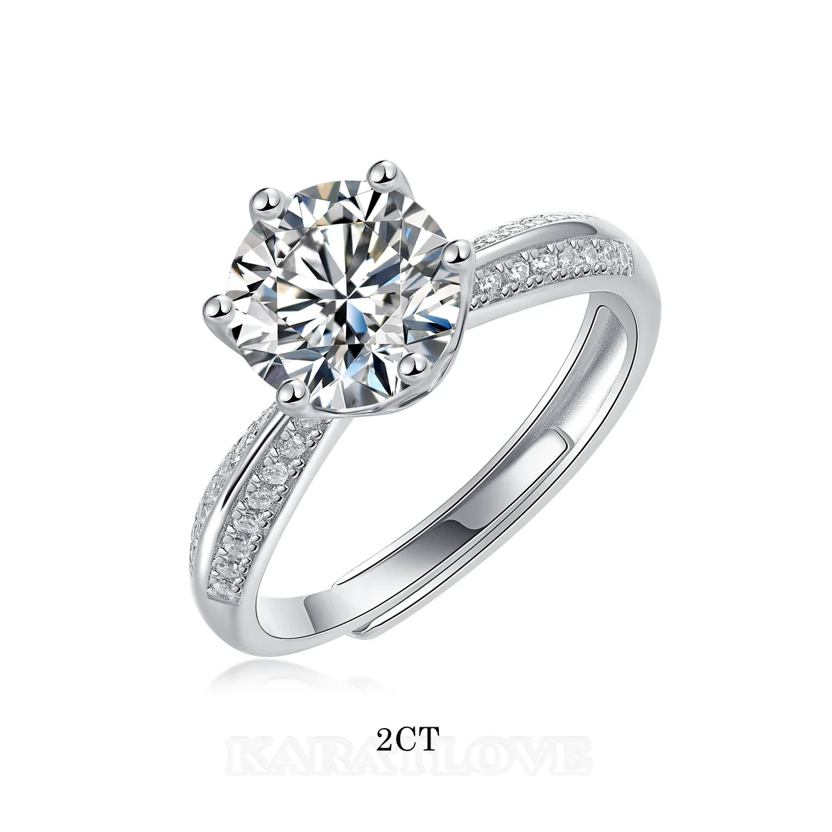 Rundschliff Moissanite Diamantweiß 925er Sterlingsilber Verstellbar Verlobungsring
