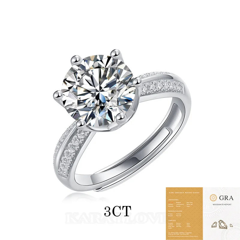 Rundschliff Moissanite Diamantweiß 925er Sterlingsilber Verstellbar Verlobungsring