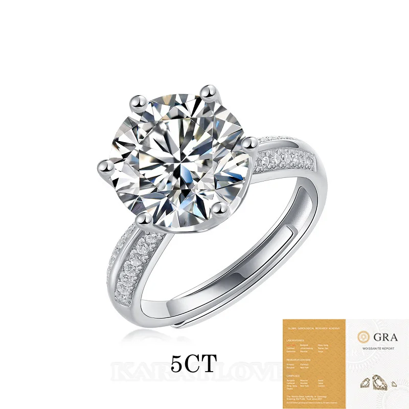 Rundschliff Moissanite Diamantweiß 925er Sterlingsilber Verstellbar Verlobungsring