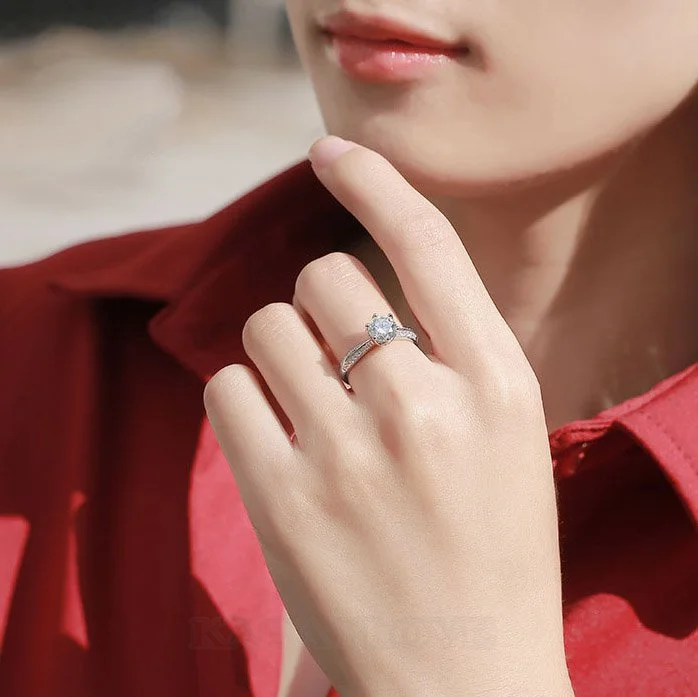 Rundschliff Moissanite Diamantweiß 925er Sterlingsilber Verstellbar Verlobungsring