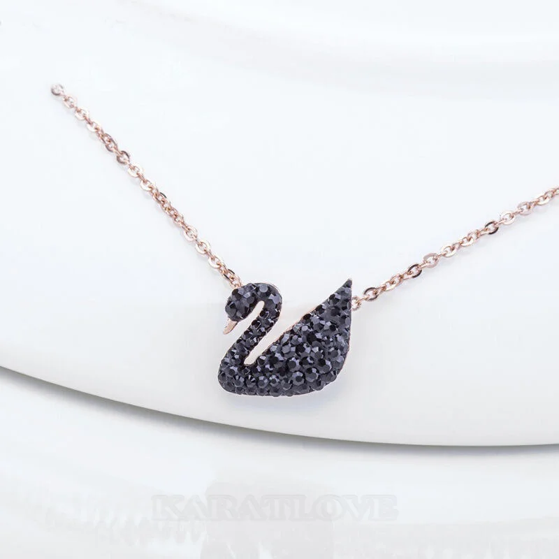 Roségold Tiefschwarz Swan Halskette aus 925er Sterlingsilber