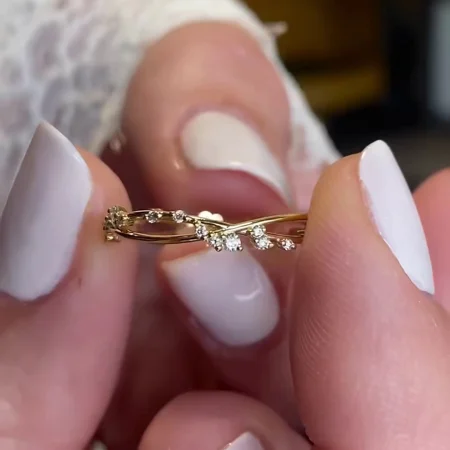 Rundschliff Diamantweiß 925er Sterlingsilber Gelbgold Minimalistisch Stapelfähig Ringband