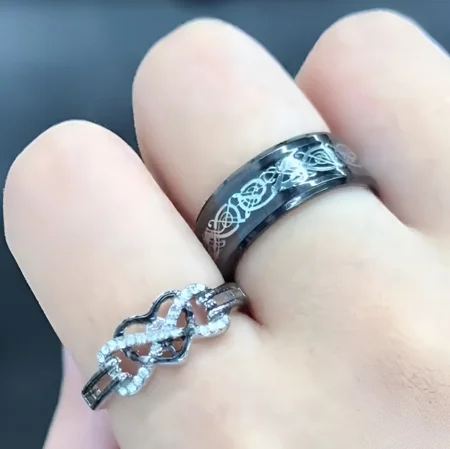 Paar-Ringe aus weißem Sterlingsilber mit Brillantschliff-Diamant