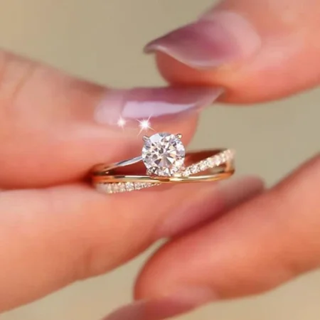 Rundschliff Diamantweiß Gelbgold Verlobungsring aus 925er Sterlingsilber
