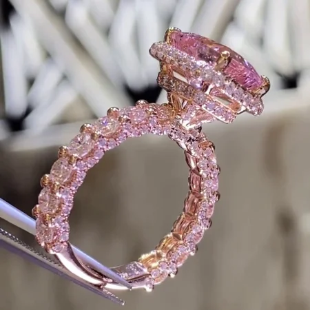 Radiantschliff Zartrosa Halo 925er Sterlingsilber Roségold Verlobungsring