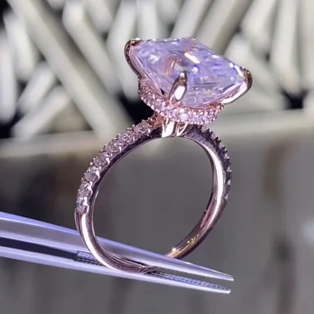 Smaragdschliff Diamantweiß Verstecktes Halo 925er Sterlingsilber Roségold Verlobungsring