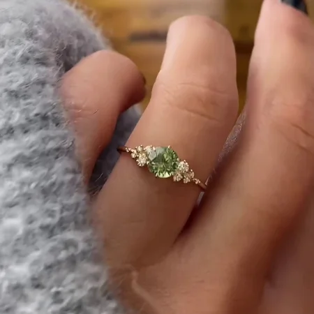 Rundschliff Peridotgrün 925er Sterlingsilber Gelbgold Klassisch Verlobungsring