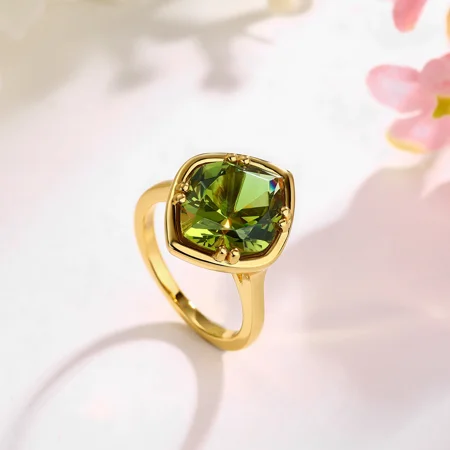 Geo-Schliff Peridotgrün 925er Sterlingsilber Gelbgold Solitär-Verlobungsring