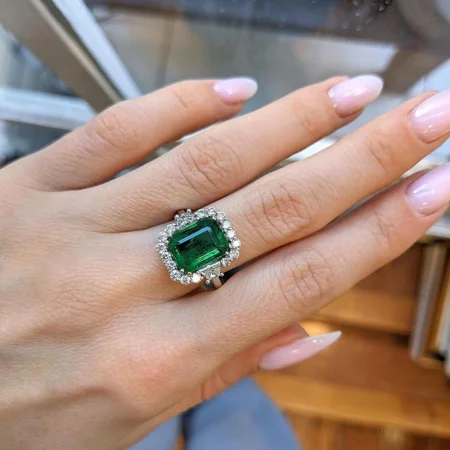 Smaragdschliff Smaragdgrün 925er Sterlingsilber Halo Verlobungsring