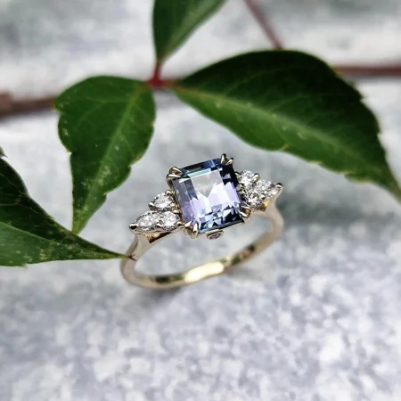 Smaragdschliff Amethyst 925er Sterlingsilber Gelbgold Verlobungsring