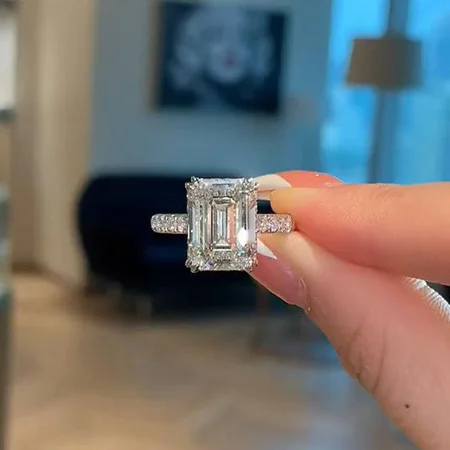 Smaragdschliff Diamantweiß 925er Sterlingsilber Halo Verlobungsring