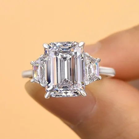 Smaragdschliff Diamantweiß 925er Sterlingsilber 3-Steine Verlobungsring
