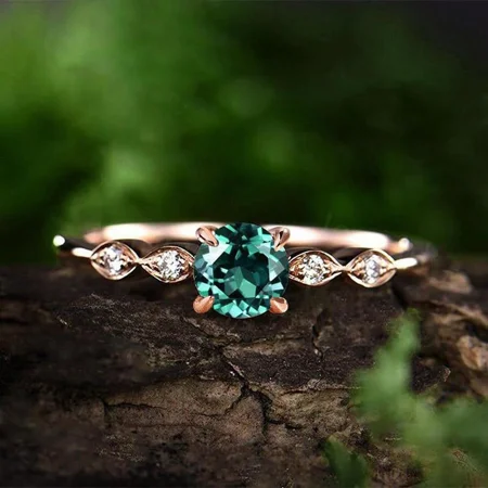 Rundschliff Smaragdgrün 925er Sterlingsilber Roségold Verlobungsring