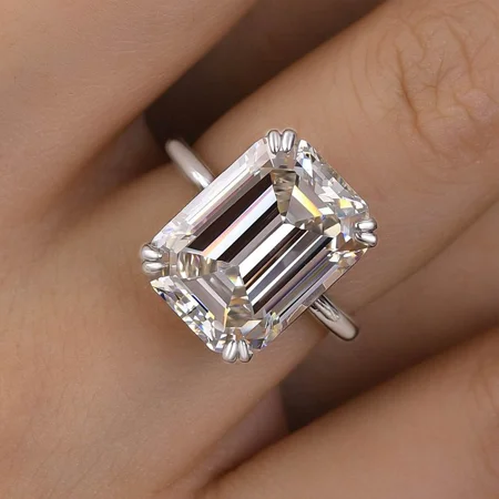 Smaragdschliff Diamantweiß 925er Sterlingsilber Solitär-Verlobungsring
