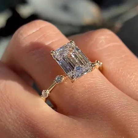 Smaragdschliff Diamantweiß 925er Sterlingsilber Gelbgold Verlobungsring