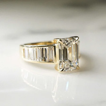 Smaragdschliff Diamantweiß 925er Sterlingsilber Gelbgold Verlobungsring