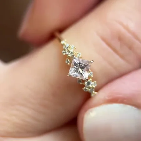 Prinzessschliff Diamantweiß 925er Sterlingsilber Gelbgold Verlobungsring