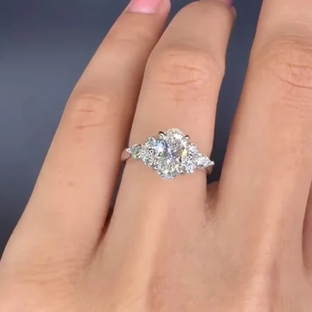 Ovalschnitt Diamantweiß 925er Sterlingsilber Verlobungsring