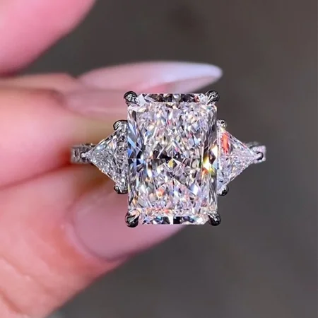 Radiantschliff Diamantweiß 925er Sterlingsilber 3-Steine Verlobungsring