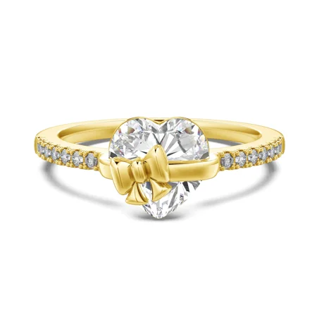 Herzförmig geschnittener Diamant in Weißem Sterling Silber mit Herz- und Schleifenmotiv Verlobungsring