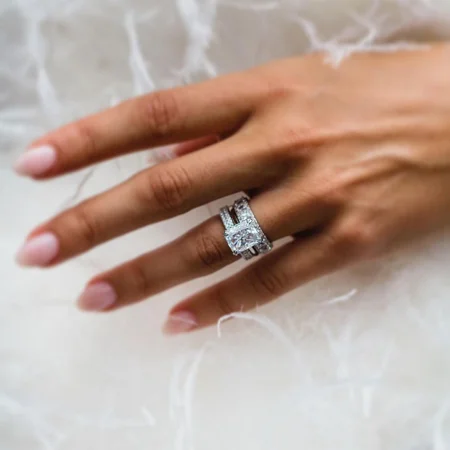 Radiantschliff Diamantweiß 3-teilige 925er Sterlingsilber Ring-Set